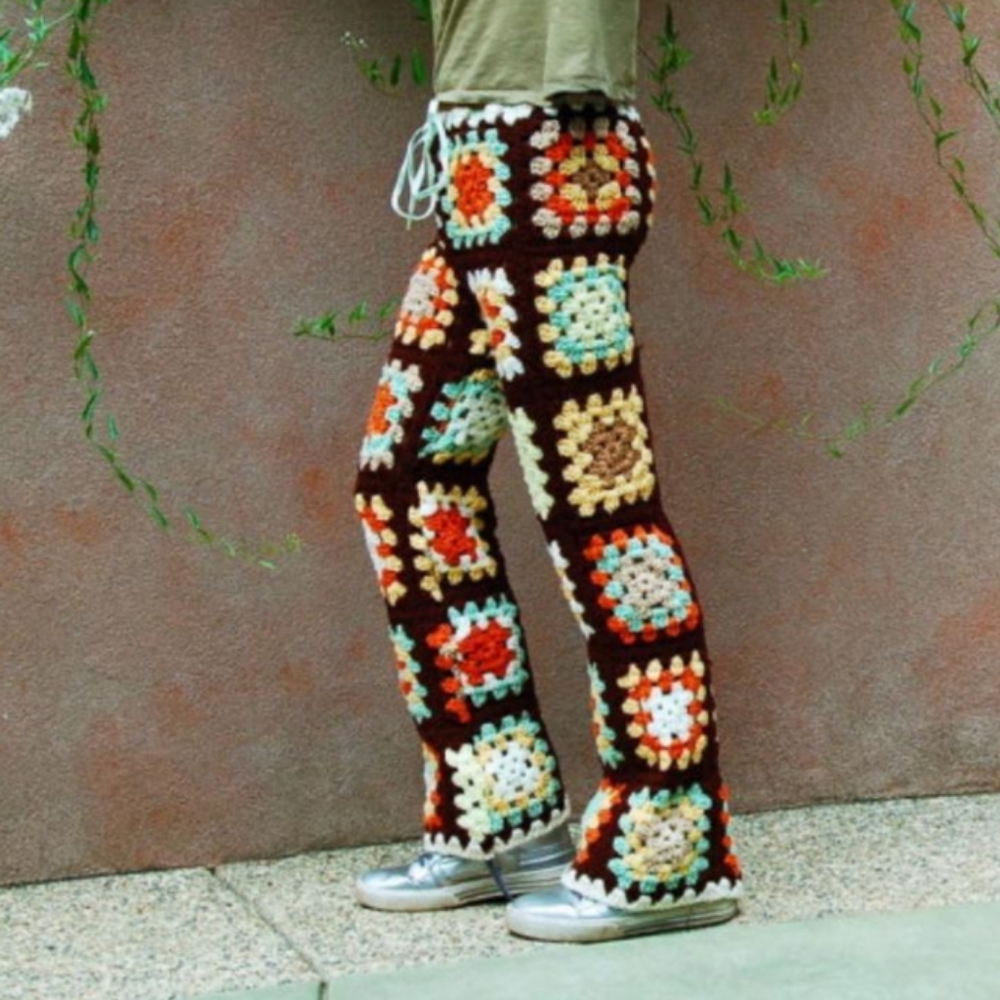 Granny square vintage style crochet pants
